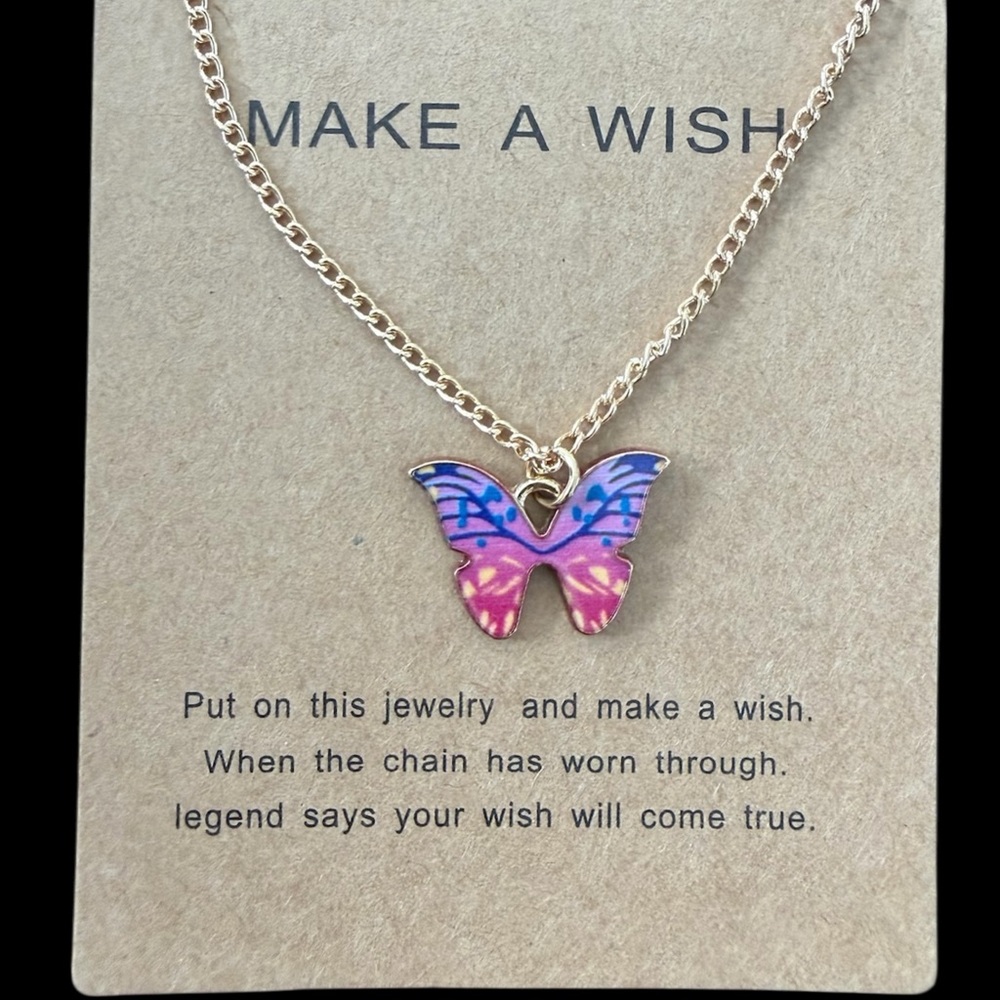 GOLD-TONE BUTTERFLY WITH MULTI-COLOR WINGSPAN NECKLACES